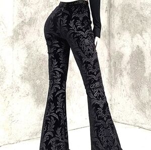 Black Velour Demask Brocade Flares